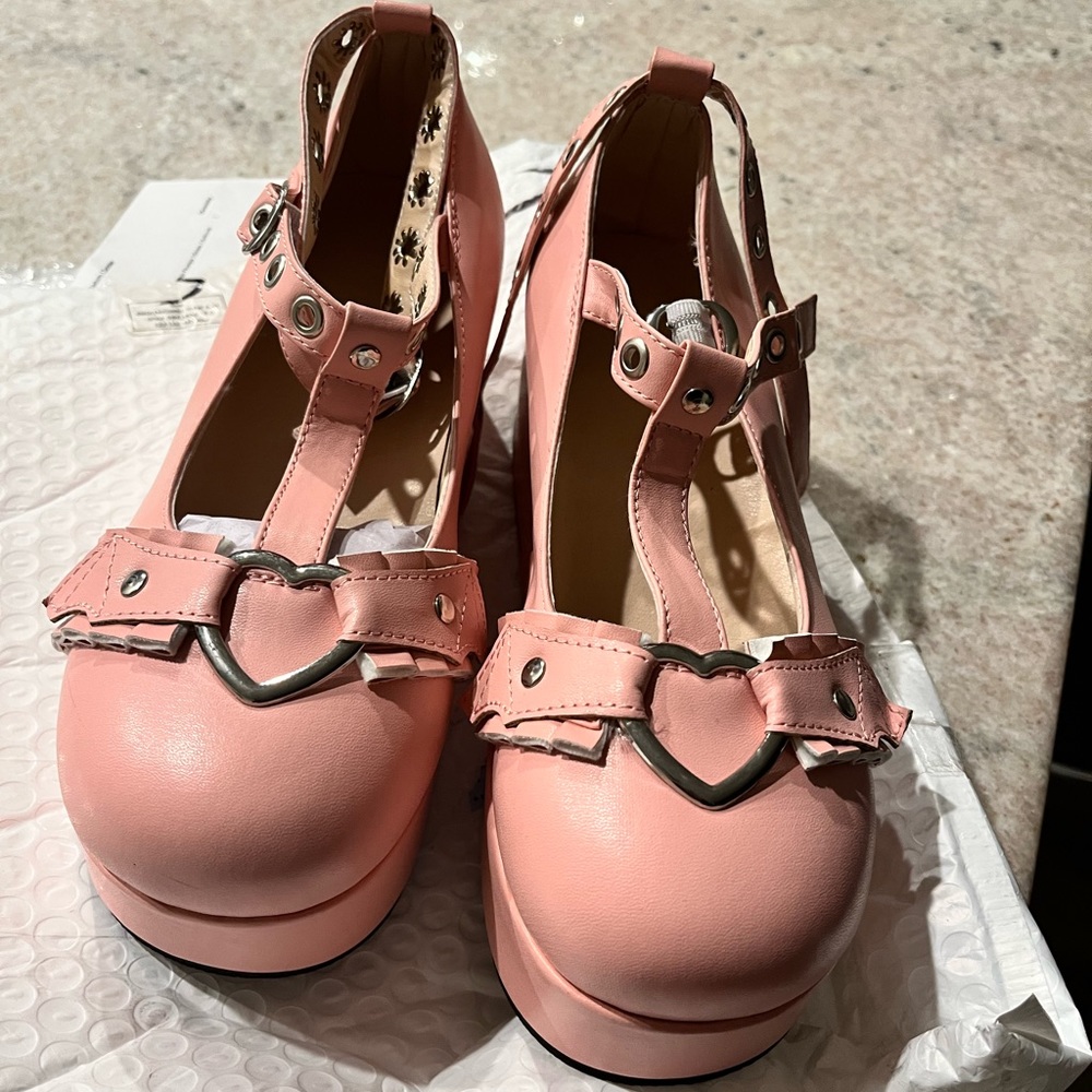 Womens Mary Jane Shoes Sweet Bow Round Toe Ankle T-Strap Lolita Goth Platform